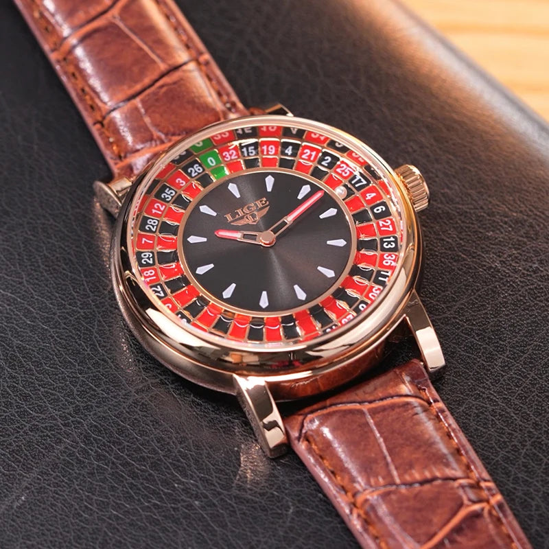 LIGE 2026 Creative Luxury Watches men Roulette Game Dial Fashion Men