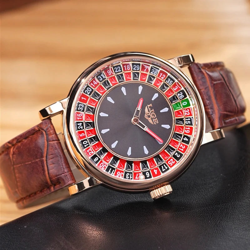 LIGE 2026 Creative Luxury Watches men Roulette Game Dial Fashion Men